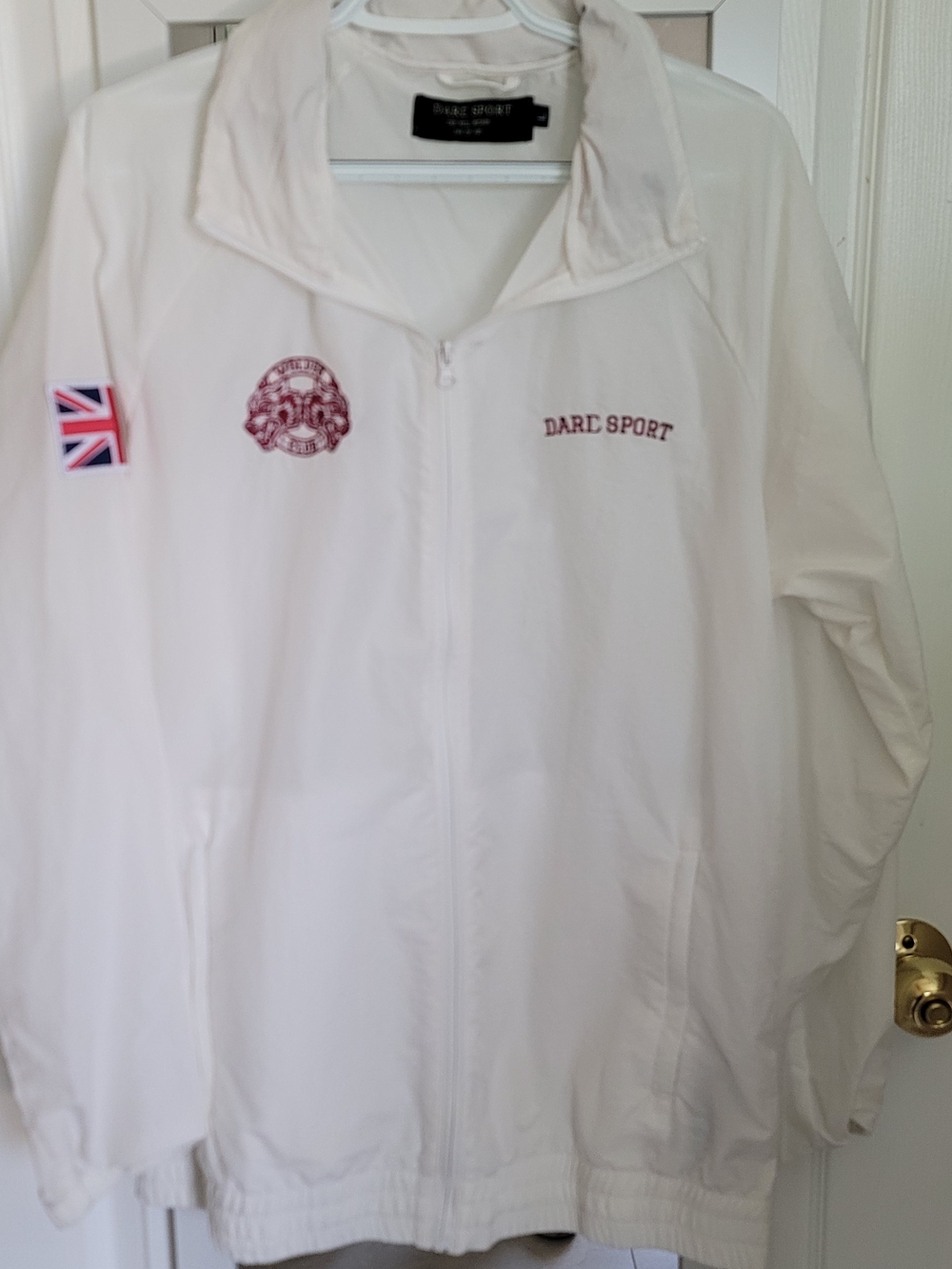 Darc Sport White Zip Jacket with Maroon Logos